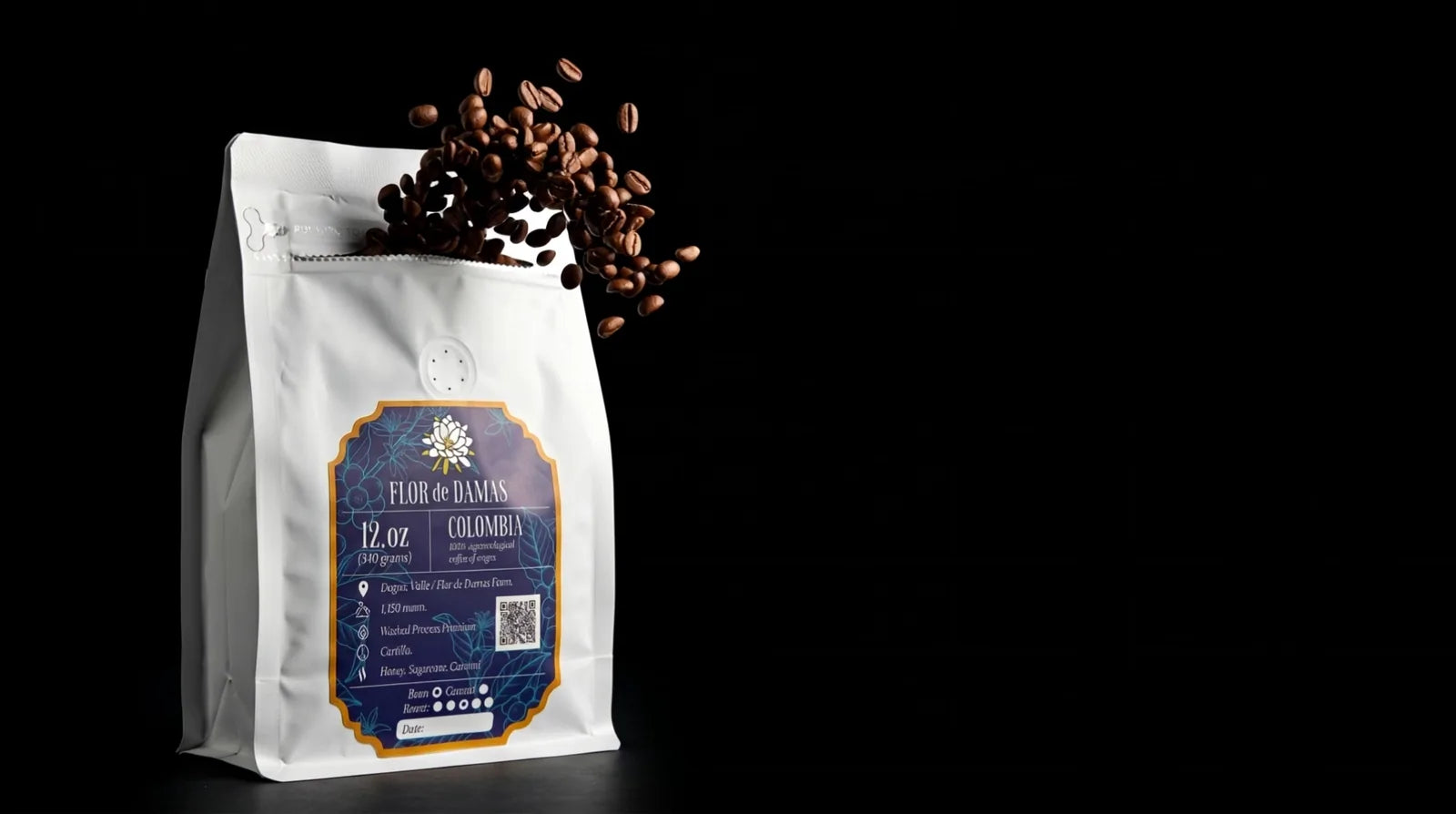 Flor de Damas Colombia — single-origin coffee poured, from Dagua, Valle del Cauca